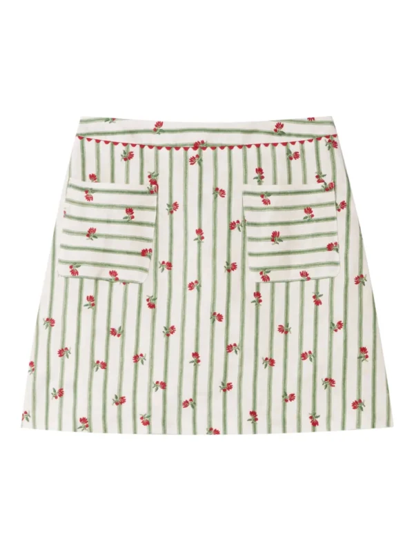 Claudie Pierlot 直條花卉刺繡 A 字迷你裙